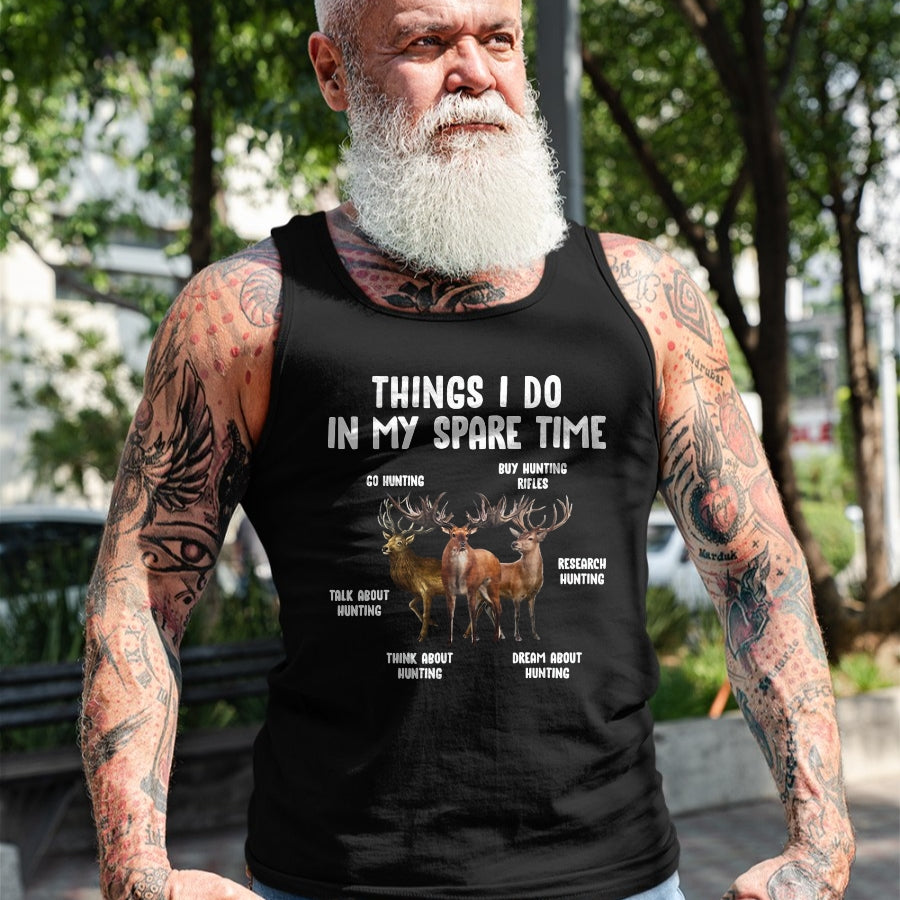 Funny Hunting Shirt, Gift For Hunting Lover Unisex T-Shirt/Hoodie/Sweatshirt HLT00 - Hunting Deer Things I Do in My Spare Time Hunting Lovers T-Shirt, Men, Black, 3X-Large