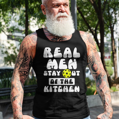 Funny Pickleball Shirt, Pickleball Lover Unisex T-Shirt/Hoodie/Sweatshirt HLT00 - Pickleball Real Men Stay Out Kitchen Funny Pickle Ball Dad T-Shirt