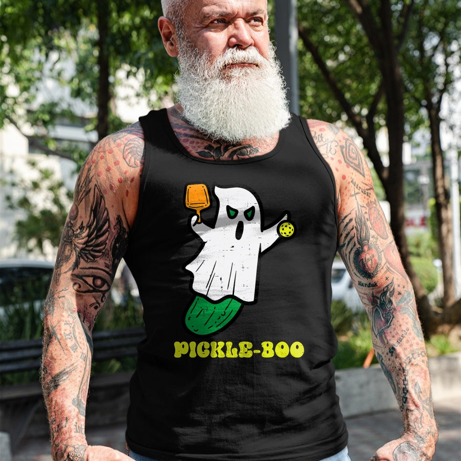 Funny Pickleball Shirt, Pickleball Lover Unisex T-Shirt/Hoodie/Sweatshirt HLT00 - Halloween Pickleball Pickle Boo Ghost Costume Men Women Kids T-Shirt