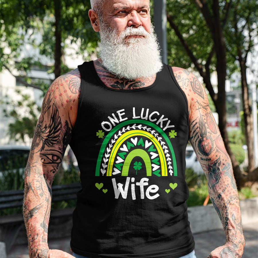 Best Wife Shirt, Wife and Husband Unisex T-Shirt/Hoodie/Sweatshirt HLT00 - Gift for wife T shirt, lucky wife   One Lucky Wife Boho Rainbow St Patricks Day Shamrock T-Shirt (1)