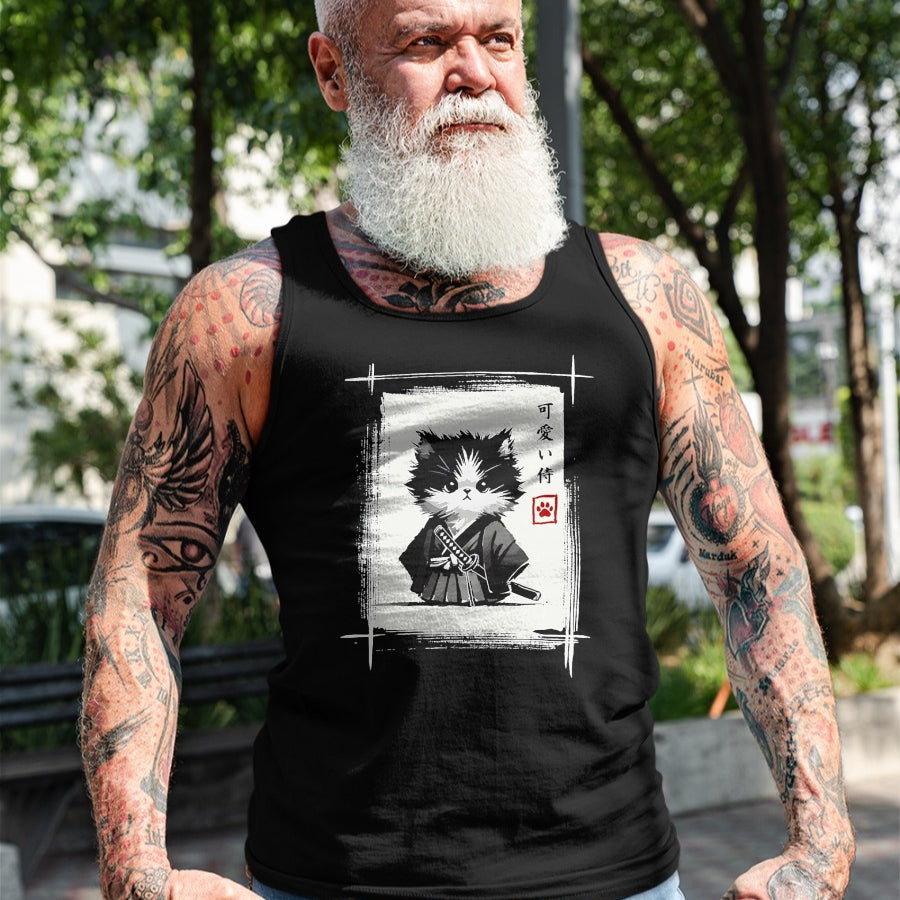 Cat Love Shirt, Funny Cat Lover Gift UnisexT-Shirt/Hoodie/Sweatshirt HLT00 - Samurai Cat Japanese Art Sumi-e Novelty Kawaii Funny Cat T-Shirt, Men, Black, Large