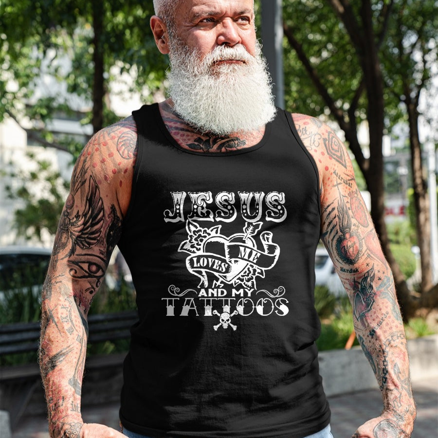 Christian Tee, Christian Faith Unisex T-Shirt/Hoodie/Sweatshirt HLT00 - Jesus Loves Me & My Tattoos Christian Jesus God Tattoo Lover T-Shirt