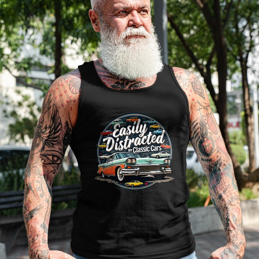 Best Mechanic Life Shirt, Funny Mechanic UnisexT-Shirt/Hoodie/Sweatshirt HLT00 - Easily Distracted By Classic Cars Shirt Vintage Old Car Guy T-Shirt
