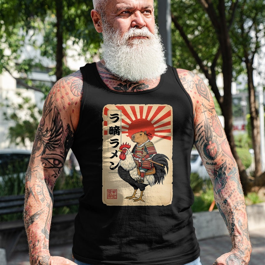 Cute Capybara Shirt, Funny Capybara Unisex T-Shirt/Hoodie/Sweatshirt HLT00 - Vintage Japanese Samurai Capybara Rooster Chicken Anime T-Shirt