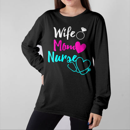 Funny Nurse Shirt, Nurse Unisex T-Shirt/Hoodie/Sweatshirt HLT00 - Womens Wife Mom Nurse Womens RN LPN Mothers Day Gift For Nurses V-Neck T-Shirt
