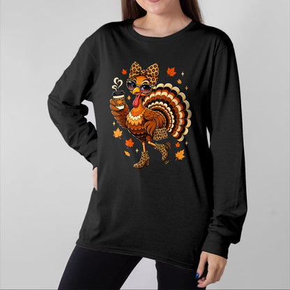 Best Thanksgiving Family Shirt , Funny Thanksgiving UnisexT-Shirt/Hoodie/Sweatshirt HLT00 - Leopard Turkey Drinking Coffee Women Thanksgiving Turkey Day T-Shirt