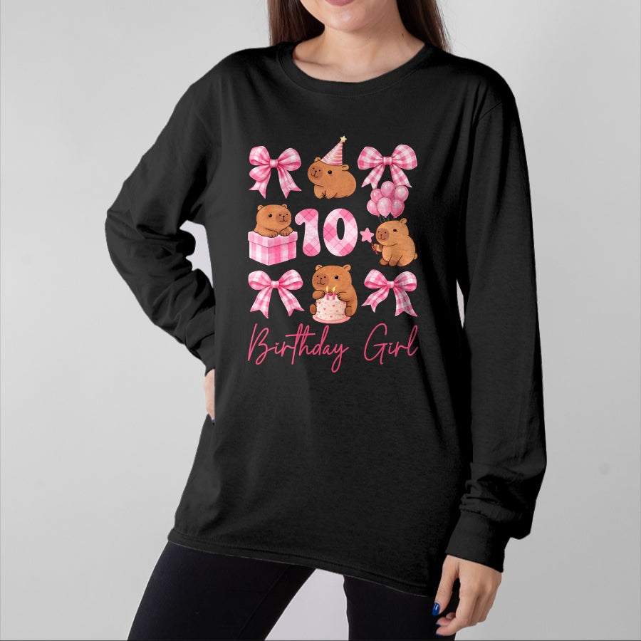 Cute Capybara Shirt, Funny Capybara Unisex T-Shirt/Hoodie/Sweatshirt HLT00 - Coquette 10th Birthday Girl Cute Capybara Bow 10 Year Old T-Shirt