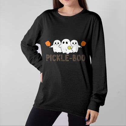 Funny Pickleball Shirt, Pickleball Lover Unisex T-Shirt/Hoodie/Sweatshirt HLT00 - Halloween Pickleball Ghosts Pickle Boo Costume Men Women Kid T-Shirt, Women