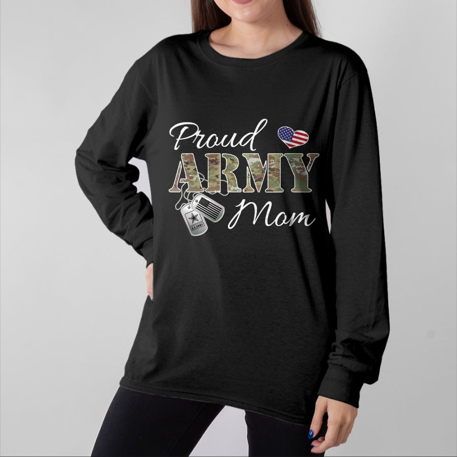 Gift for Mom Shirt, Funny Mom Unisex T-Shirt/Hoodie/Sweatshirt HLT00 - Pride Military Mom with Dog Tag US Flag T-Shirt