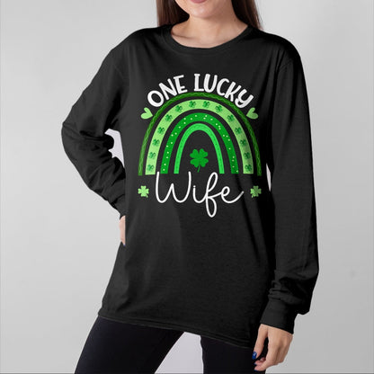 Best Wife Shirt, Wife and Husband Unisex T-Shirt/Hoodie/Sweatshirt HLT00 - Gift for wife T shirt, lucky wife   Womens One Lucky Wife Rainbow Irish St Patricks Day Shamrock Tan (1)