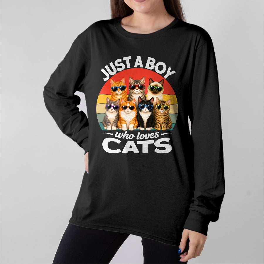 Cat Love Shirt, Funny Cat Lover Gift UnisexT-Shirt/Hoodie/Sweatshirt HLT00 - Just A Boy Who Loves Cats Funny Boys Kids Pets Lovers T-Shirt