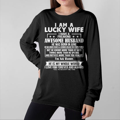 Best Wife Shirt, Wife and Husband Unisex T-Shirt/Hoodie/Sweatshirt HLT00 - Gift for wife T shirt, lucky wife   I Am A Lucky Wife I Have A Freaking Awesome Husband JUNE Tank To