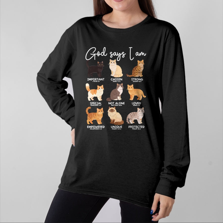 Cat Love Shirt, Funny Cat Lover Gift UnisexT-Shirt/Hoodie/Sweatshirt HLT00 - God Says I Am Bible Verses Christian Scripture Cat T-Shirt