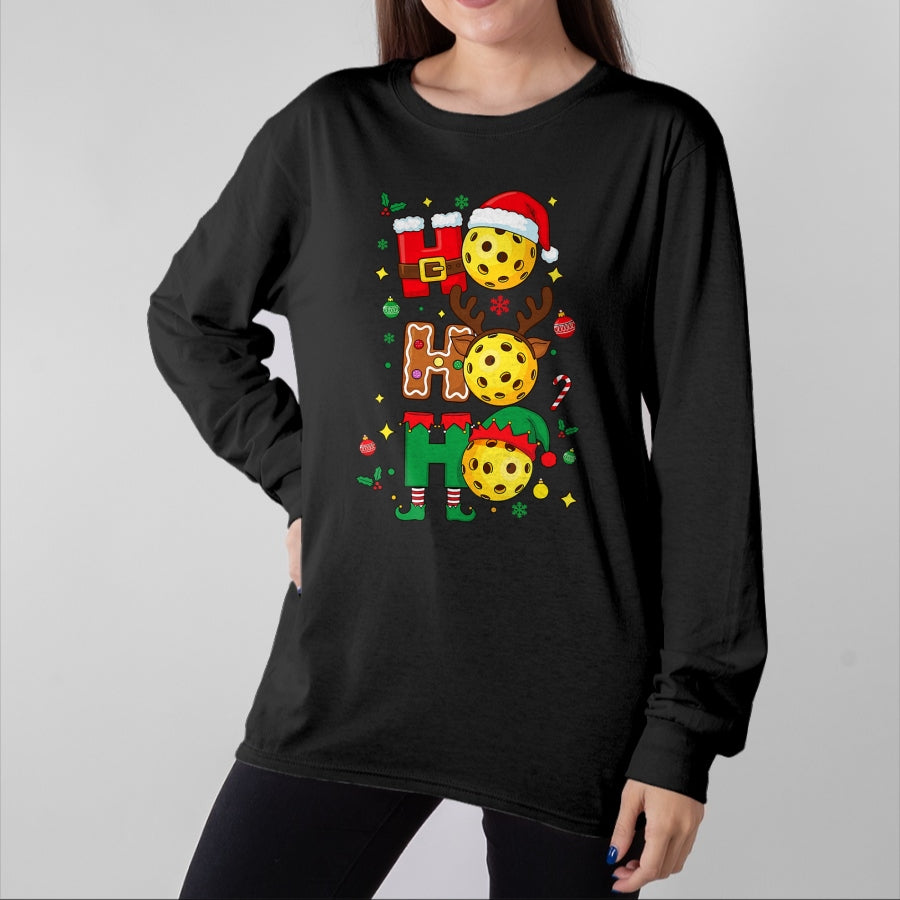 Funny Pickleball Shirt, Pickleball Lover Unisex T-Shirt/Hoodie/Sweatshirt HLT00 - Ho Ho Ho Pickleball Christmas, Funny Paddle Players Holiday T-Shirt