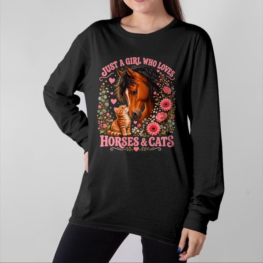 Best Horse Lover Shirt , Funny Horse UnisexT-Shirt/Hoodie/Sweatshirt HLT00 - Just a Girl Who Loves Horses and Cats Floral Animal Lover T-Shirt