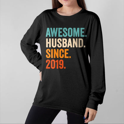 Best Wife Shirt, Wife and Husband Unisex T-Shirt/Hoodie/Sweatshirt HLT00 - Awesome Husband Since 2019 5th wedding anniversary 5 years T-Shirt