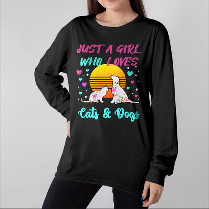 Cat Love Shirt, Funny Cat Lover Gift UnisexT-Shirt/Hoodie/Sweatshirt HLT00 - Just a Girl who Loves Cats and Dogs T-Shirt for Women T-Shirt (1)