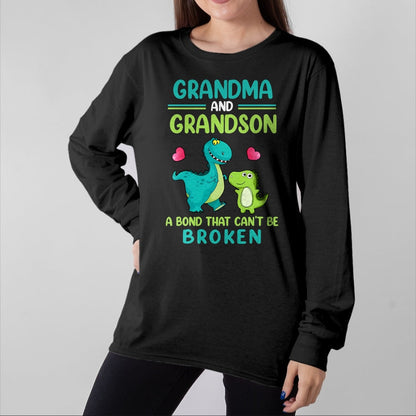 Best Grandma Shirt, Proud Grandma Unisex T-Shirt/Hoodie/Sweatshirt HLT00 - Grandma And Grandson A Bond That Can't Be Broken Dinosaur T-Shirt