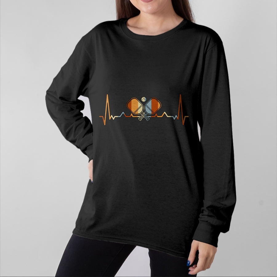 Funny Pickleball Shirt, Pickleball Lover Unisex T-Shirt/Hoodie/Sweatshirt HLT00 - Pickleball Lovers Heartbeat in Retro Colors - Pickleball T-Shirt
