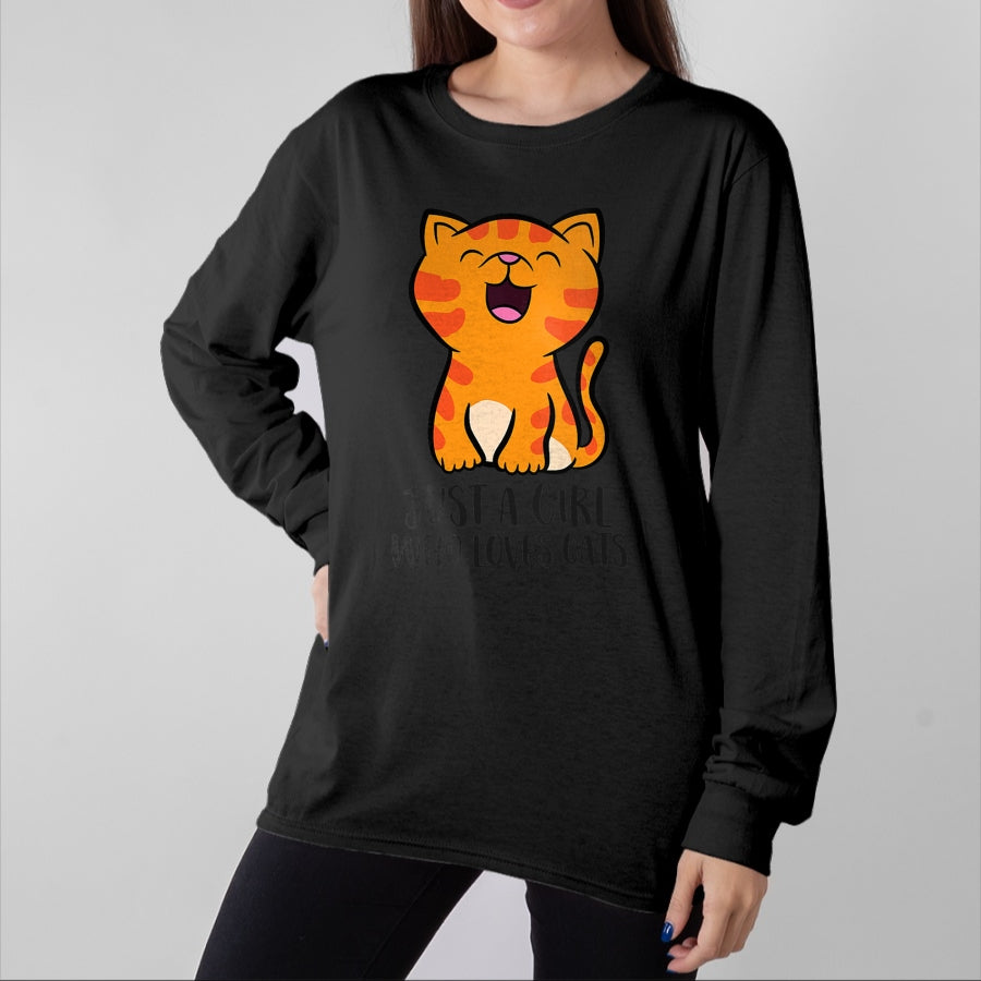 Cat Love Shirt, Funny Cat Lover Gift UnisexT-Shirt/Hoodie/Sweatshirt HLT00 - Womens Just a Girl Who Loves Cats Kitten V-Neck T-Shirt (1)