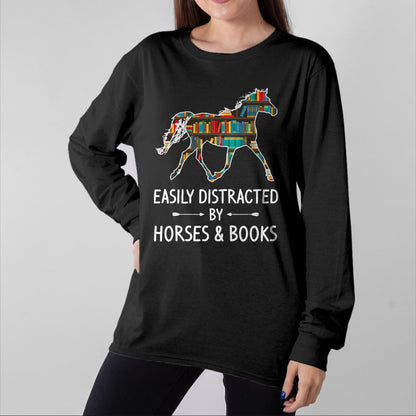 Best Horse Lover Shirt , Funny Horse UnisexT-Shirt/Hoodie/Sweatshirt HLT00 - Easily Distracted By Horses & Books Lover Gift Hare Mare T-Shirt