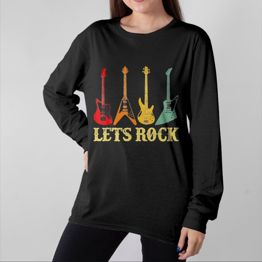 Guitar Lover Shirt, Funny Guitar UnisexT-Shirt/Hoodie/Sweatshirt HLT00 - Vintage Retro Lets Rock Rock n Roll Guitar T-Shirt, Youth, Black, Small