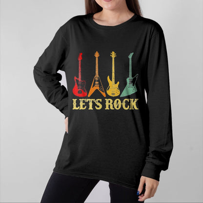 Guitar Lover Shirt, Funny Guitar UnisexT-Shirt/Hoodie/Sweatshirt HLT00 - Vintage Retro Lets Rock Rock n Roll Guitar T-Shirt, Youth, Black, Small
