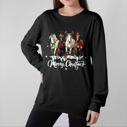 Best Horse Lover Shirt , Funny Horse UnisexT-Shirt/Hoodie/Sweatshirt HLT00 - Merry Christmas Horse Lover Santa Hat Xmas Holiday Snow Long Sleeve T-Shirt