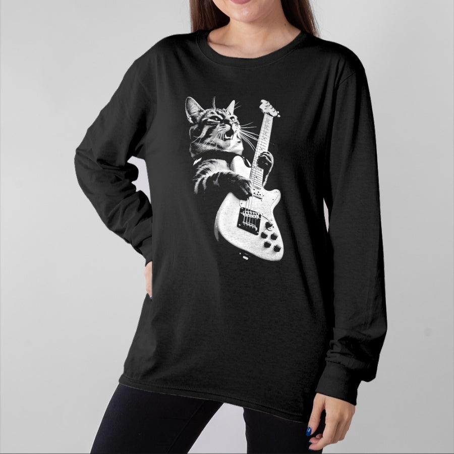 Guitar Lover Shirt, Funny Guitar UnisexT-Shirt/Hoodie/Sweatshirt HLT00 - Rock Cat Playing Guitar - Funny Guitar Cat T-Shirt, Men, Black, 3X-Large