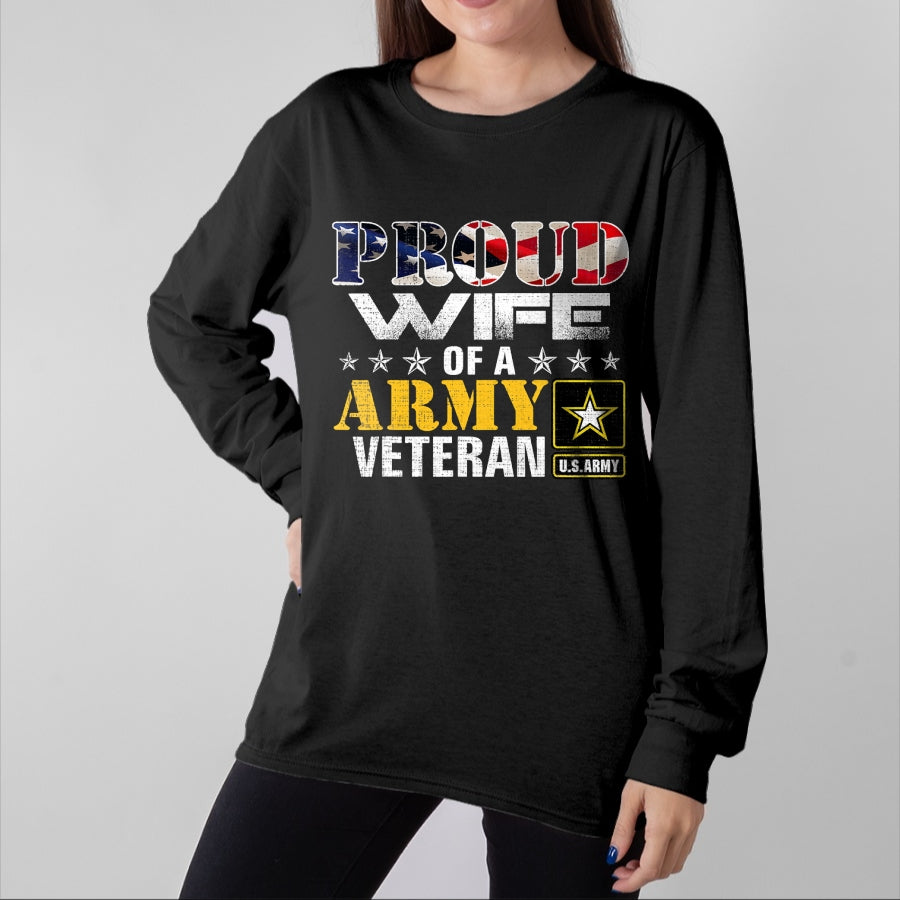 Best Wife Shirt, Wife and Husband Unisex T-Shirt/Hoodie/Sweatshirt HLT00 - Gift for wife T shirt, lucky wife   Proud Wife Of A Army Veteran American Flag Military Gift T-Shirt