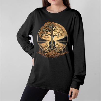 Guitar Lover Shirt, Funny Guitar UnisexT-Shirt/Hoodie/Sweatshirt HLT00 - Acoustic Guitar Tree by the Lake Roots Nature Music T-Shirt