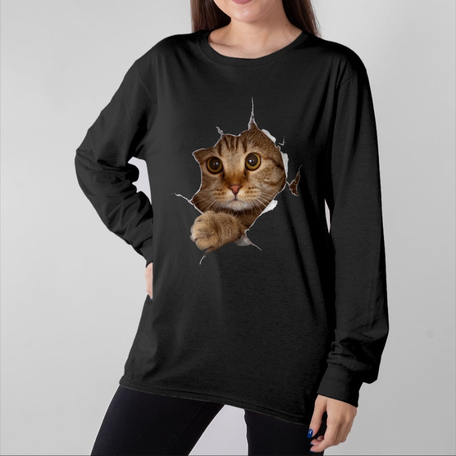 Cat Love Shirt, Funny Cat Lover Gift UnisexT-Shirt/Hoodie/Sweatshirt HLT00 - Sweet Kitten Torn Cloth - Funny Cat Lover Cat Owner Cat Lady Long Sleeve T-Shirt