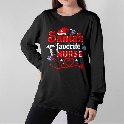 Funny Nurse Shirt, Nurse Unisex T-Shirt/Hoodie/Sweatshirt HLT00 - Santa's Favorite Nurse Christmas Short Sleeve T-Shirt