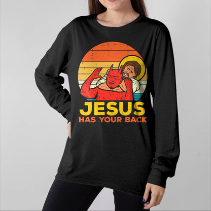 Christian Tee, Christian Faith Unisex T-Shirt/Hoodie/Sweatshirt HLT00 - Jesus Has Your Back Jiu Jitsu Retro Christian Men Women Kids T-Shirt