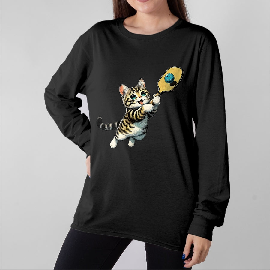 Funny Pickleball Shirt, Pickleball Lover Unisex T-Shirt/Hoodie/Sweatshirt HLT00 - Funny Kitten Playing Pickleball Cute Cat Pickleball Player T-Shirt