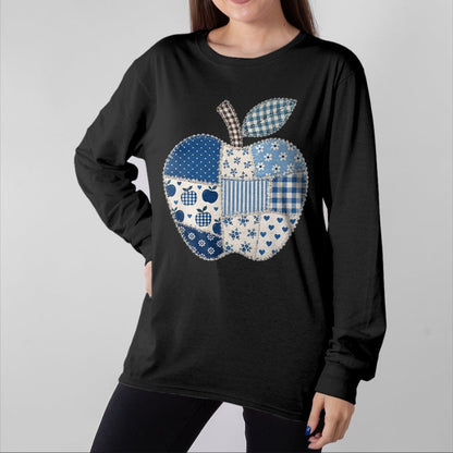 Best Student Shirt, Funny Back To School UnisexT-Shirt/Hoodie/Sweatshirt HLT00 - Blue Patchwork Preppy Apples Back to School Teacher Student T-Shirt