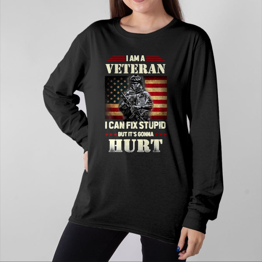 Proud Veteran Shirt, Funny Veteran UnisexT-Shirt/Hoodie/Sweatshirt HLT00 - Distressed I Am A Veteran I Can Fix Stupid - Veterans Day T-Shirt, Men, Black, 3X-Large