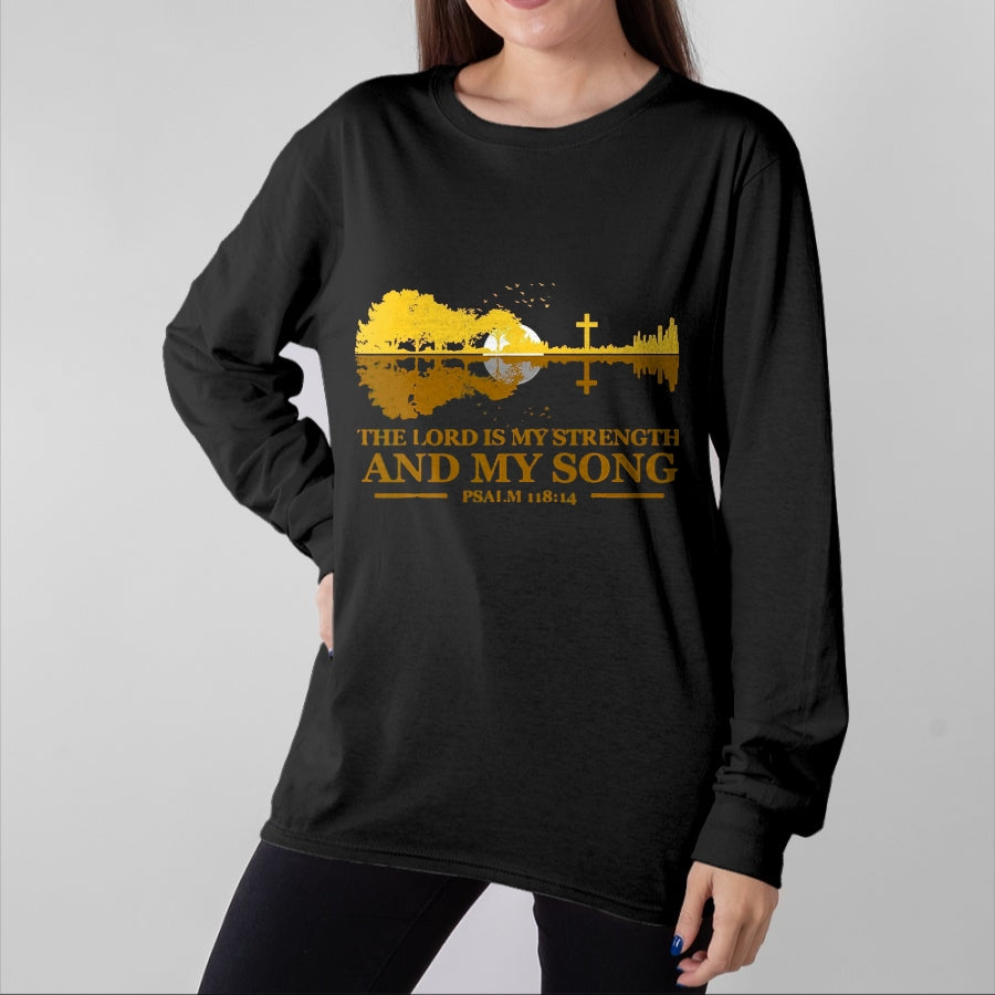 Guitar Lover Shirt, Funny Guitar UnisexT-Shirt/Hoodie/Sweatshirt HLT00 - The Lord is My Strength and My Song Christian Guitar Faith T-Shirt, Men, Black, 3X-Large