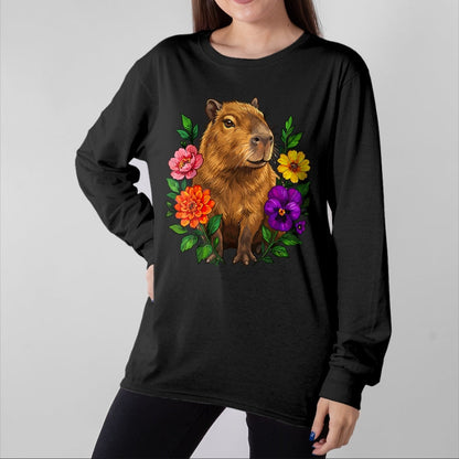 Cute Capybara Shirt, Funny Capybara Unisex T-Shirt/Hoodie/Sweatshirt HLT00 - Cute Capybara Floral T-Shirt