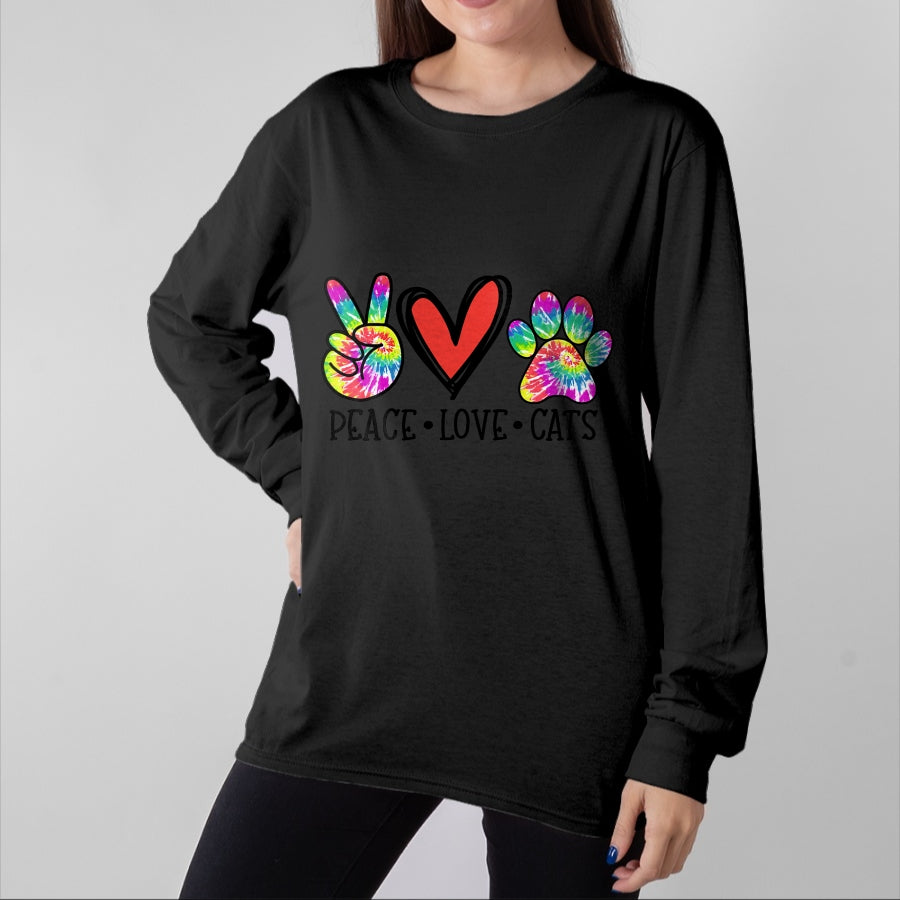 Cat Love Shirt, Funny Cat Lover Gift UnisexT-Shirt/Hoodie/Sweatshirt HLT00 - Peace Love Cats Paws Tie Dye Rainbow Animal Rescue Womens T-Shirt