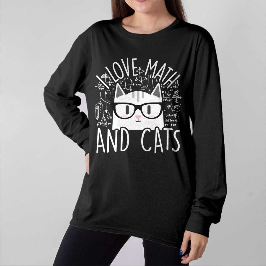 Cat Love Shirt, Funny Cat Lover Gift UnisexT-Shirt/Hoodie/Sweatshirt HLT00 - I Love Math and Cats Cute Kitty Cat Feline Lover Gift T-Shirt Small