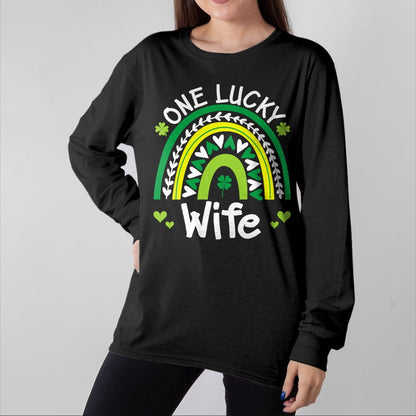 Best Wife Shirt, Wife and Husband Unisex T-Shirt/Hoodie/Sweatshirt HLT00 - Gift for wife T shirt, lucky wife   Womens One Lucky Wife Boho Rainbow St Patricks Day Shamrock Tank (1)