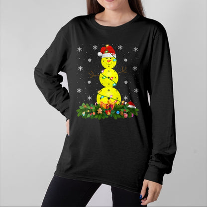 Funny Pickleball Shirt, Pickleball Lover Unisex T-Shirt/Hoodie/Sweatshirt HLT00 - Womens Pickleball Snowman Xmas Lighting Santa Pickleball Christmas V-Neck T-Shirt