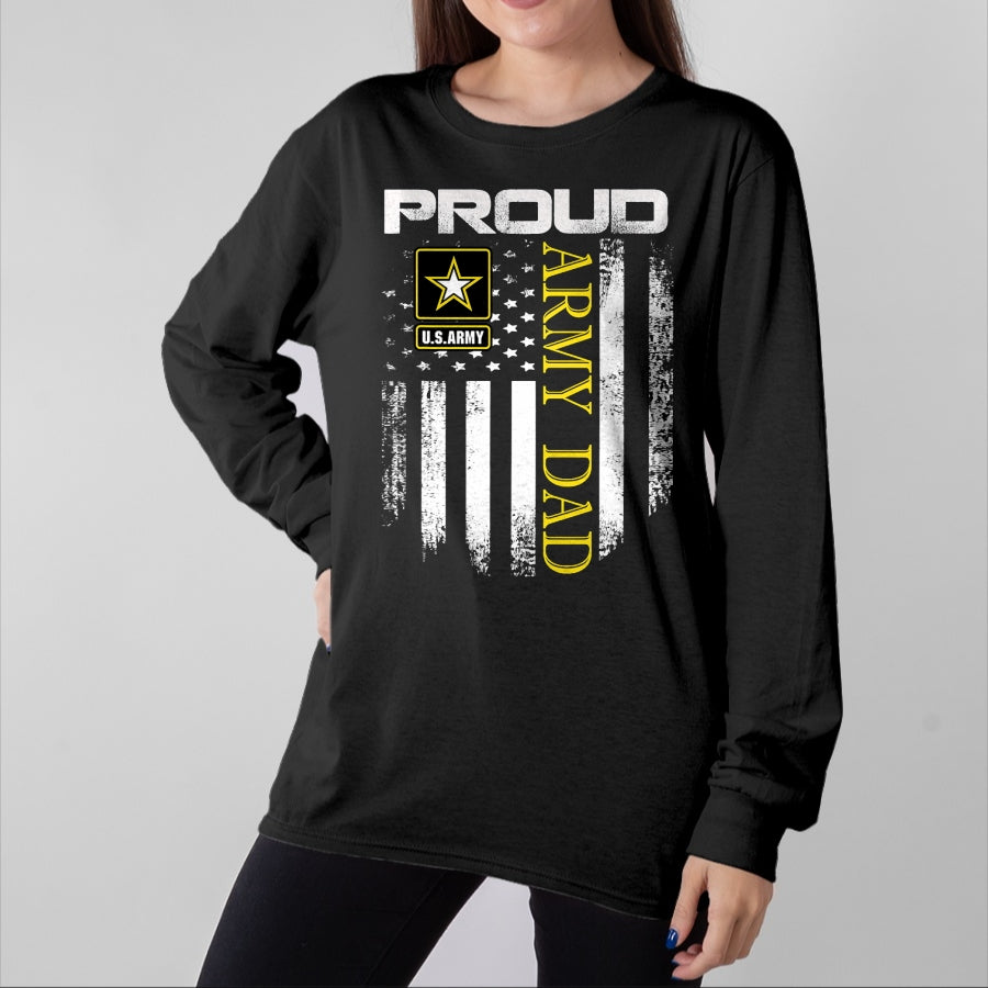 Gift for Dad Shirt, Funny Dad Unisex T-Shirt/Hoodie/Sweatshirt HLT00 – Vintage Proud Army Dad With American Flag Gift T-Shirt