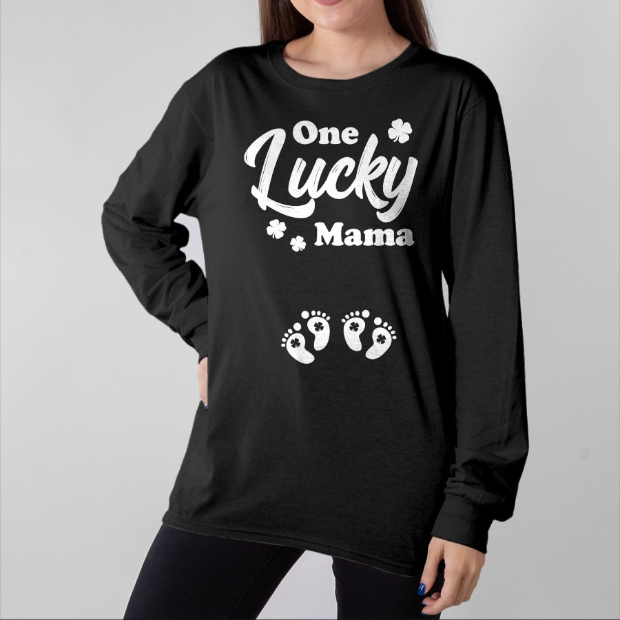 Gift for Mom Shirt, Funny Mom Unisex T-Shirt/Hoodie/Sweatshirt HLT00 - Pregnancy Mom of Twins One Lucky Mama St Patrick_s Day T-Shirt