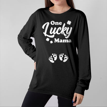 Gift for Mom Shirt, Funny Mom Unisex T-Shirt/Hoodie/Sweatshirt HLT00 - Pregnancy Mom of Twins One Lucky Mama St Patrick_s Day T-Shirt
