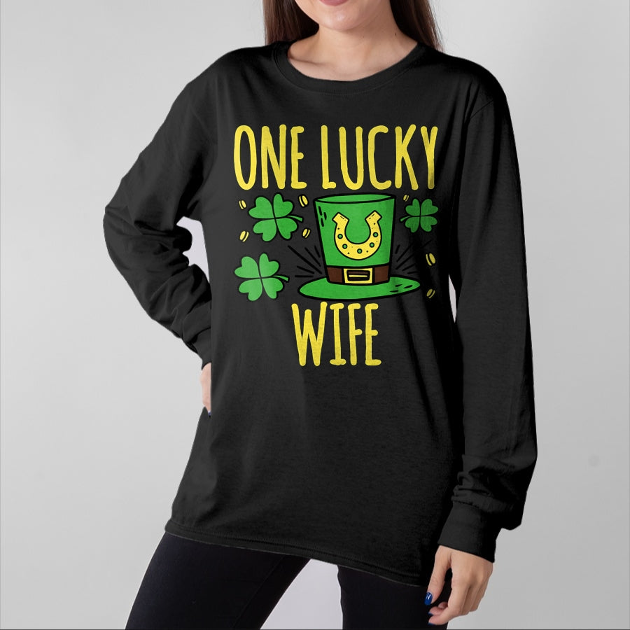 Best Wife Shirt, Wife and Husband Unisex T-Shirt/Hoodie/Sweatshirt HLT00 - Gift for wife T shirt, lucky wife   Womens One Lucky Wife St. Patrick's Day Lucky Wife V-Neck T-Shir