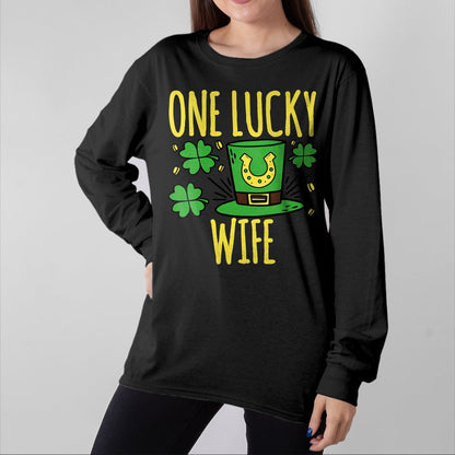 Best Wife Shirt, Wife and Husband Unisex T-Shirt/Hoodie/Sweatshirt HLT00 - Gift for wife T shirt, lucky wife   Womens One Lucky Wife St. Patrick's Day Lucky Wife V-Neck T-Shir