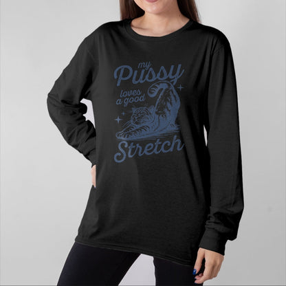 Cat Love Shirt, Funny Cat Lover Gift UnisexT-Shirt/Hoodie/Sweatshirt HLT00 - My Pussy Loves A Good Stretch Funny Meme T-Shirt