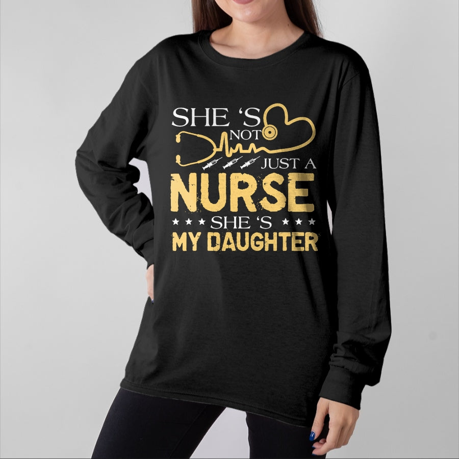 Funny Nurse Shirt, Nurse Unisex T-Shirt/Hoodie/Sweatshirt HLT00 - My Daughter Is A Nurse Proud Nurse's Mom Dad RN LPN Family T-Shirt (4)
